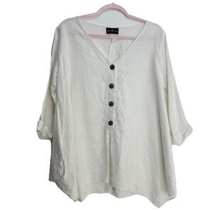 Connies moonlight Women's Lagenlook blouse Top 100% linen Oversized Sz M Buttons